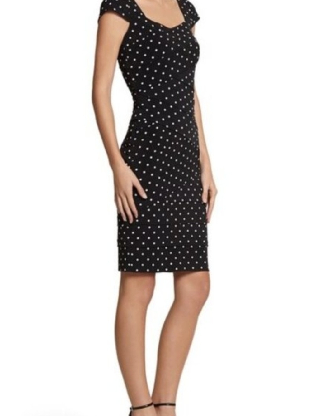 NWOT White House Black Market Black & White Polka Dot Cap-Sleeve Midi Dress